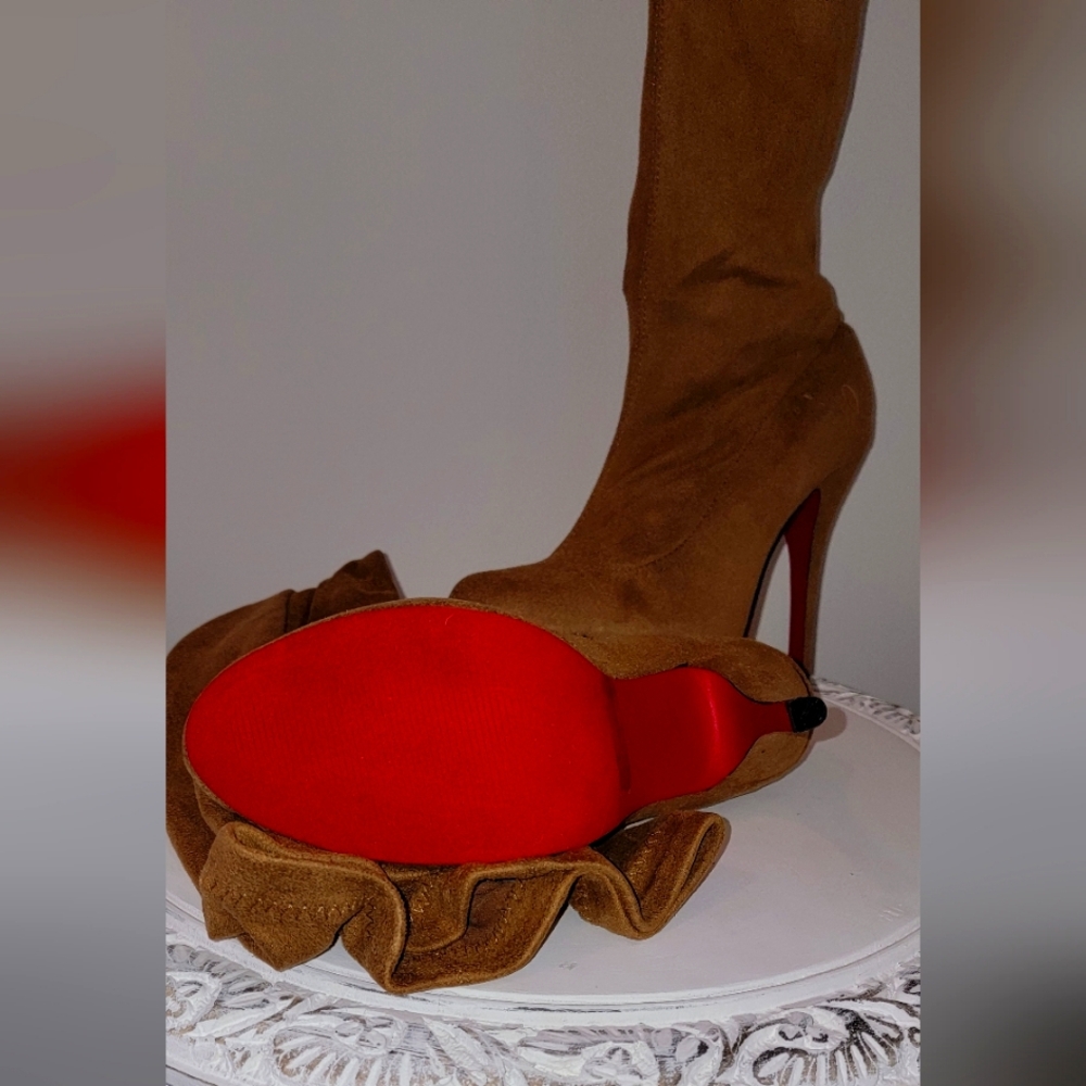 Brand Brown Suede Red Bottom High Heel Thigh Boots